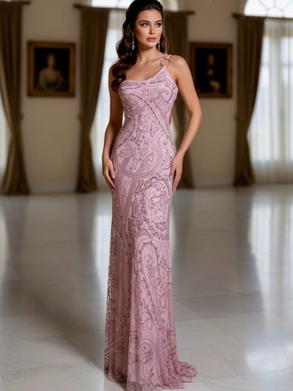Elegant Pink hand beaded Evening Gown-Sleeveless Formal Dress Attitudes by Debra